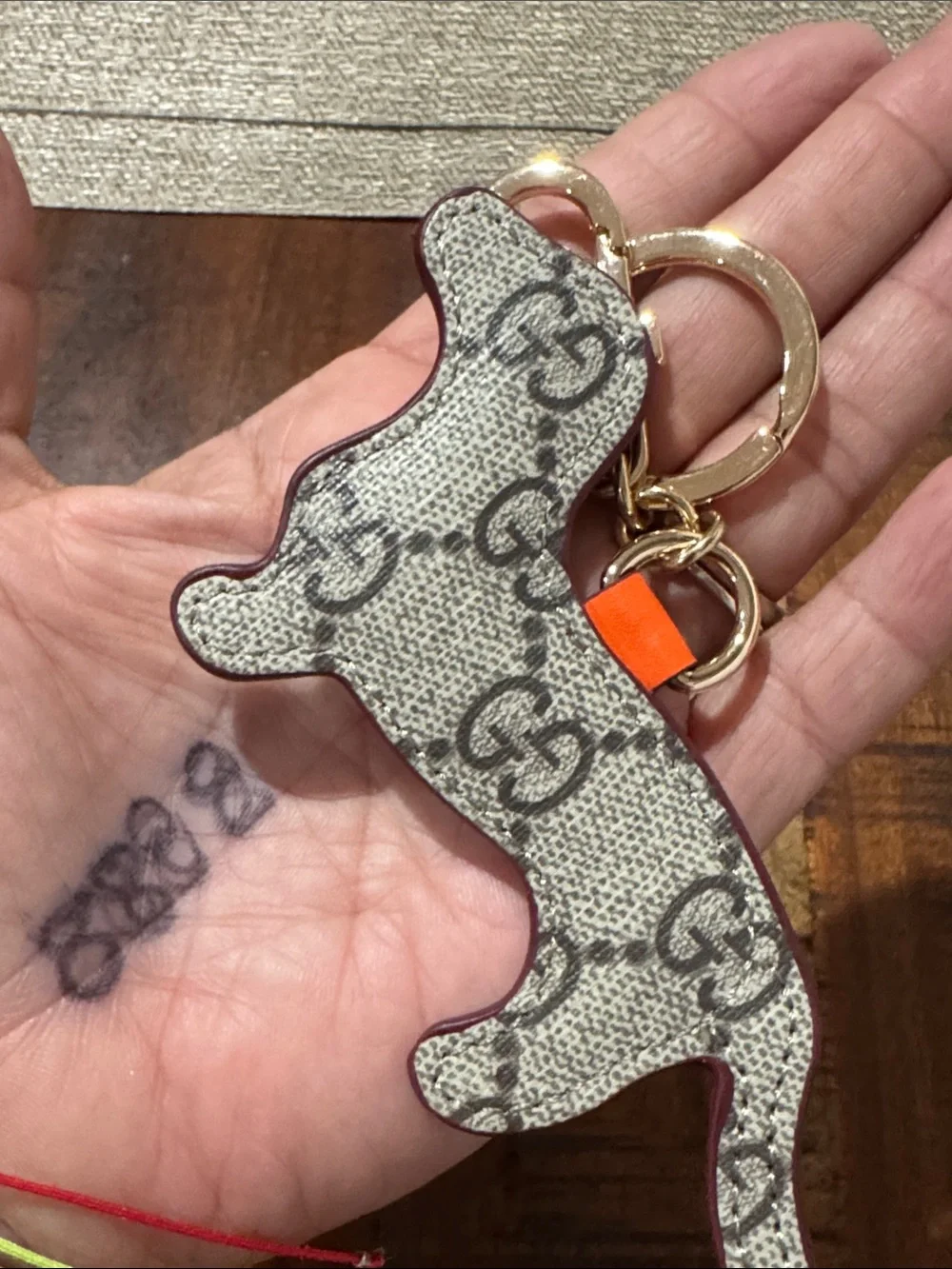 Canvas Dachshund Key Charm with Pink & Orange Accents